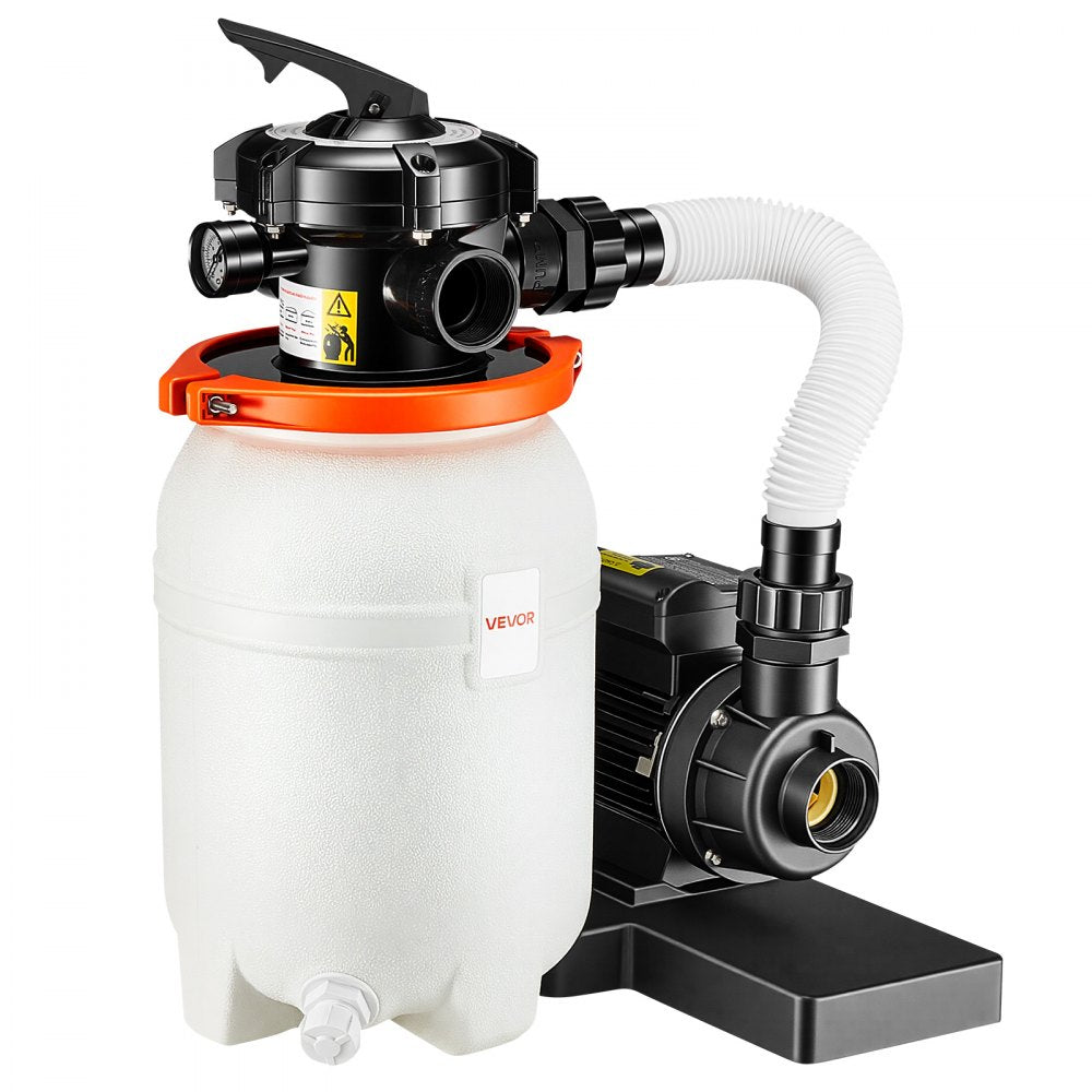 VEVOR 10 in Sand Filter Pump for Above Ground Pool, 0.33 HP 3000 GPH, Swimming Pool Sand Filter Pump with Pre-Assembled Core & Leak-Resistant Design, 6-Way Valve, High-Efficiency Filtration for Pools