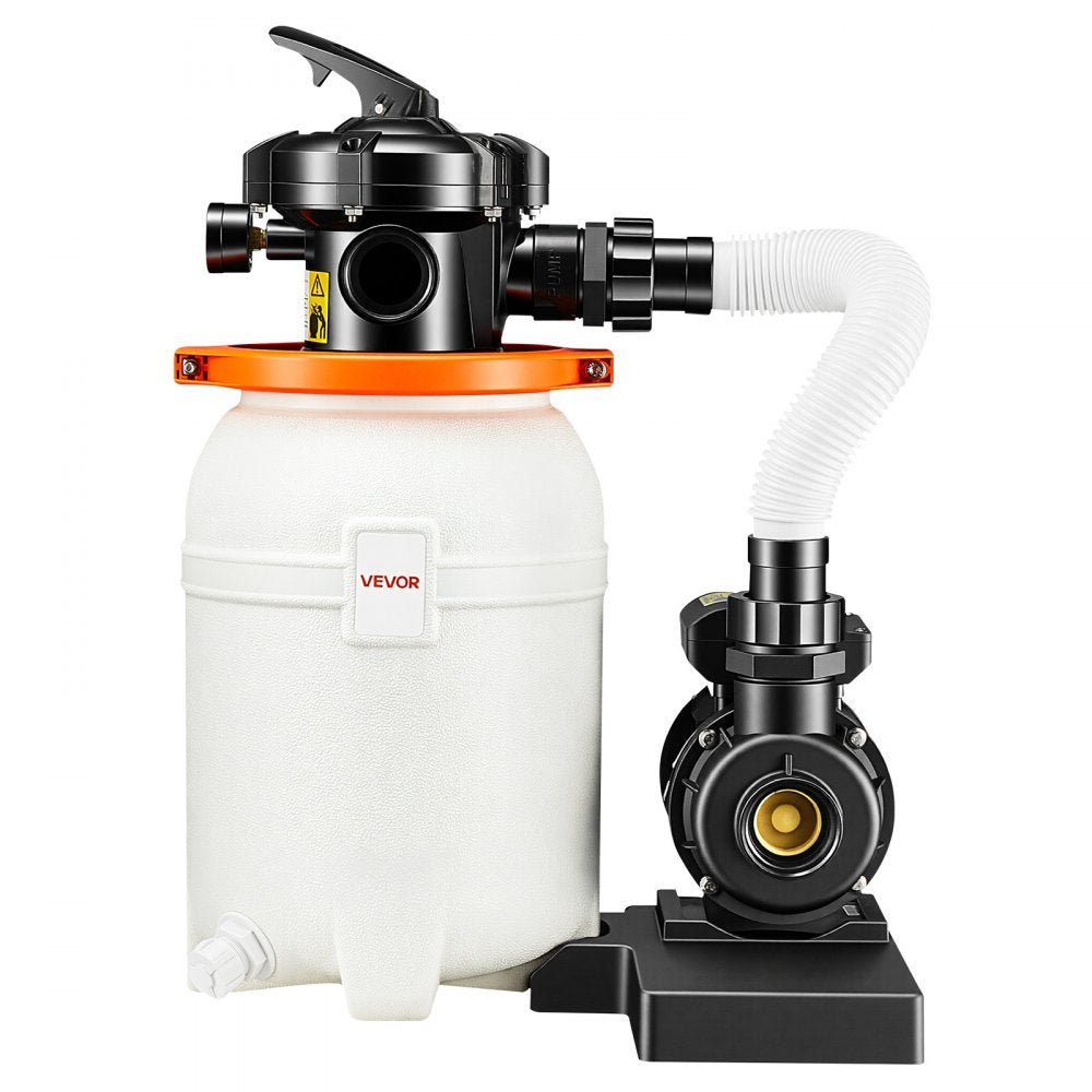 VEVOR 10 in Sand Filter Pump for Above Ground Pool, 0.33 HP 3000 GPH, Swimming Pool Sand Filter Pump with Pre-Assembled Core & Leak-Resistant Design, 6-Way Valve, High-Efficiency Filtration for Pools