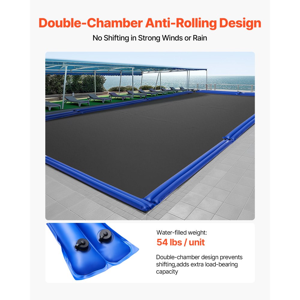 VEVOR Pool Cover Water Bags, 5 Packs 10 Ft, Double Chamber Pool Cover Water Tubes, 0.4mm Thick PVC Bags Weights with Leakproof Screw Cap, for Inground Swimming-Pool Covers Winter Closing, Blue