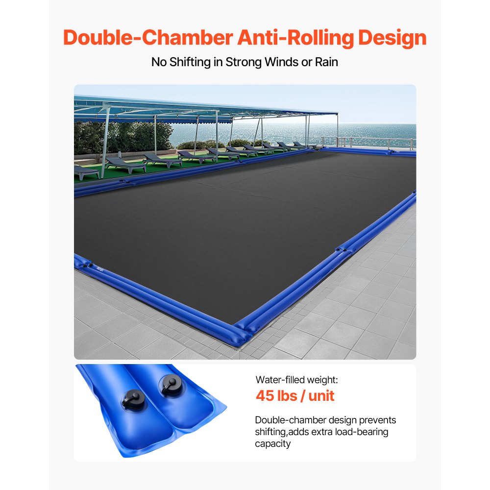 VEVOR Pool Cover Water Bags, 5 Packs 8 Ft, Double Chamber Pool Cover Water Tubes, 0.4mm Thick PVC Bags Weights with Leakproof Screw Cap, for Inground Swimming-Pool Covers Winter Closing, Blue
