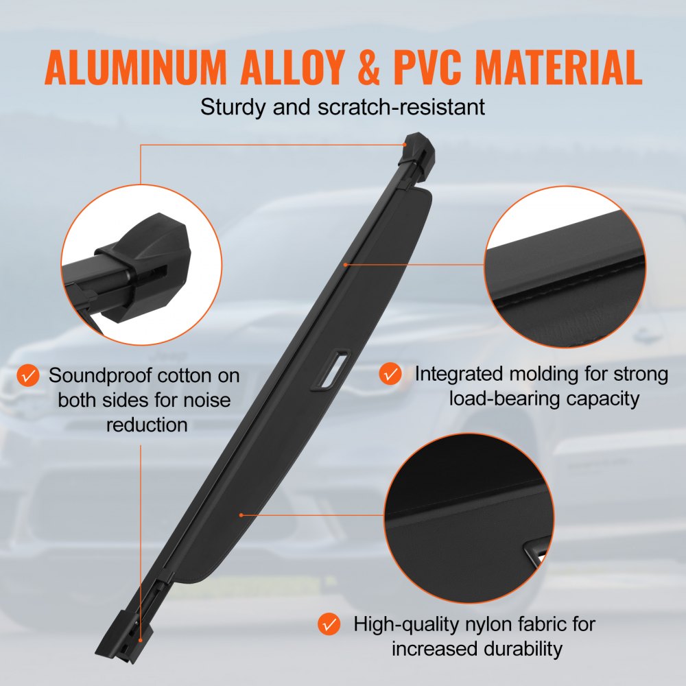VEVOR Retractable Cargo Cover, Upgraded Waterproof Trunk Cover Security Shield Shade for Jeep Grand Cherokee 2 Row 2022-2025 5-Seater, UV Proof Rear Trunk Cover Aluminum Alloy & PVC Leather Texture