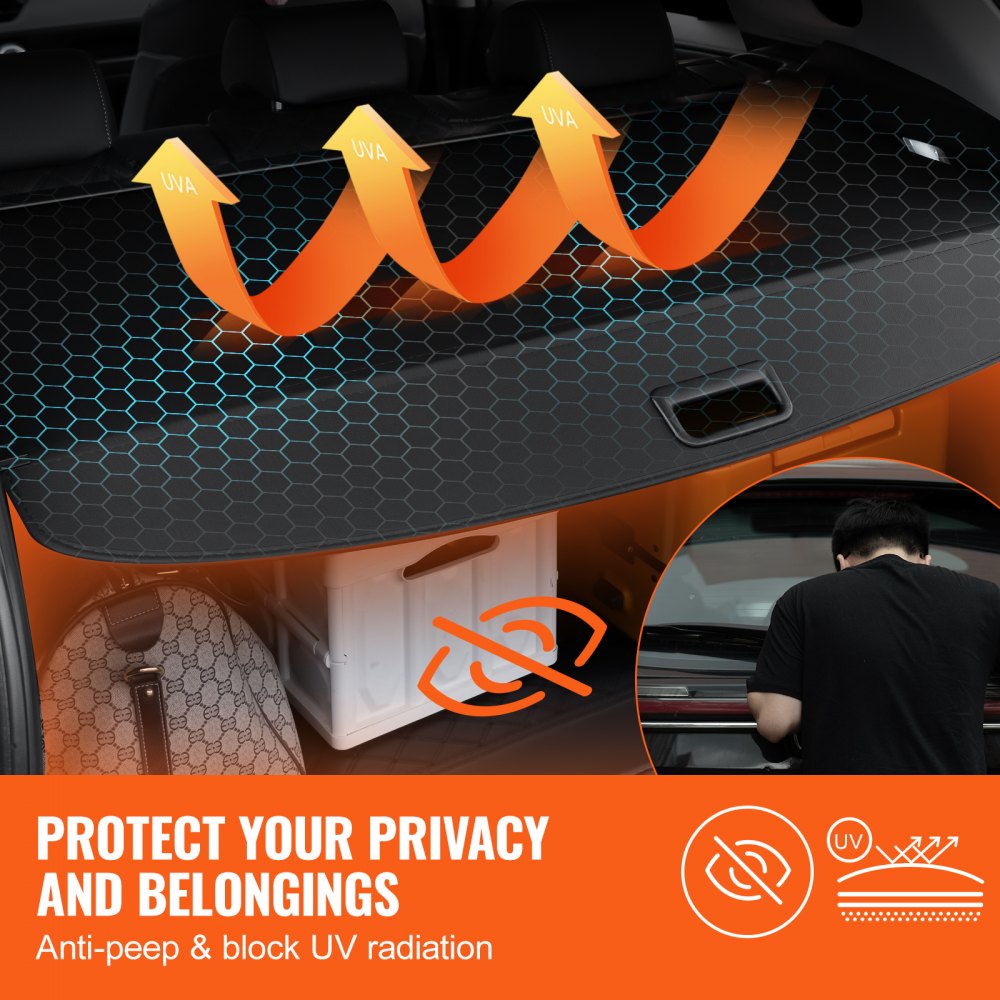 VEVOR Retractable Cargo Cover for Toyota, Upgraded Waterproof Trunk Cover Security Shield Shade for Toyota RAV4 2019-2025 5-Seater, UV Resistant Rear Trunk Cover, Aluminum Alloy & PVC Leather Texture