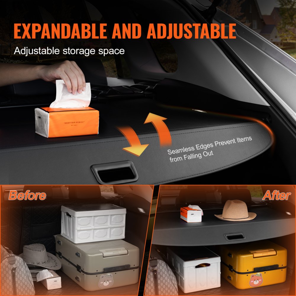 VEVOR Retractable Cargo Cover for Toyota, Upgraded Waterproof Trunk Cover Security Shield Shade for Toyota RAV4 2019-2025 5-Seater, UV Resistant Rear Trunk Cover, Aluminum Alloy & PVC Leather Texture