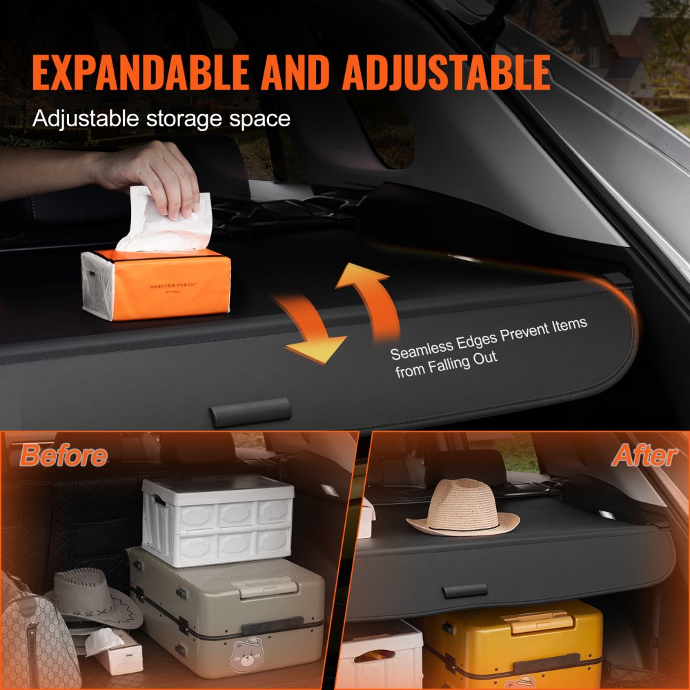 VEVOR Retractable Cargo Cover for Honda, Upgraded Waterproof Trunk Cover Security Shield Shade for Honda CRV 2023-2025 5-Seater, UV Resistant Rear Trunk Cover with Aluminum Alloy & PVC Leather Texture