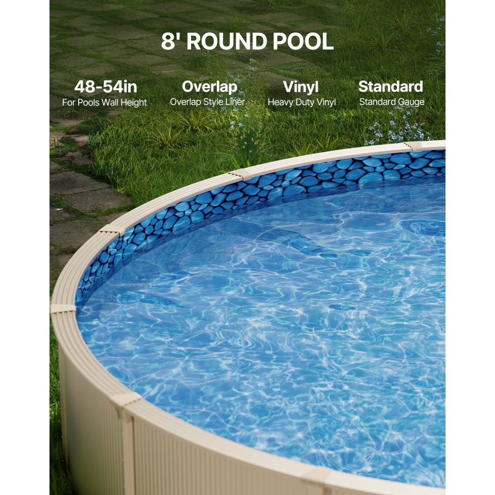 VEVOR 8-ft Round Above Ground Pool Liner, Overlap Pool Liners, Standard Gauge Vinyl, 48-to-54inch Wall Height, Designed for Steel Sided Above-Ground Swimming Pools