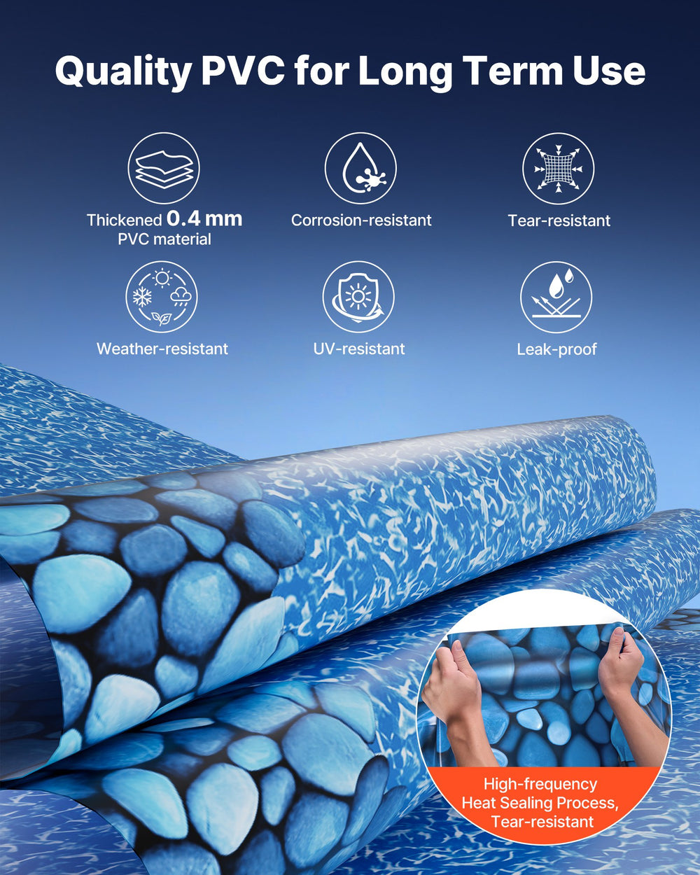 VEVOR 24ft Pool Liner, Round UniBead Swimming Pool Liner for 52 in Wall Height, Premium Vinyl, Easy Install with Leak-Proof Patches, Designed for Steel Sided Above-Ground,Outdoor, Boulder Swirl