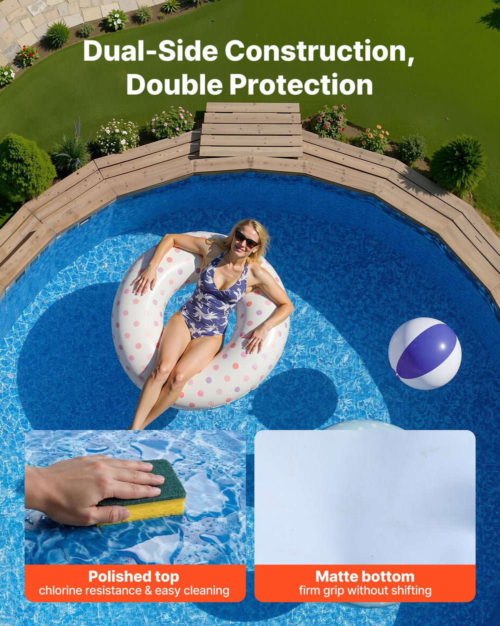 VEVOR 24ft Pool Liner, Round UniBead Swimming Pool Liner for 52 in Wall Height, Premium Vinyl, Easy Install with Leak-Proof Patches, Designed for Steel Sided Above-Ground,Outdoor, Boulder Swirl