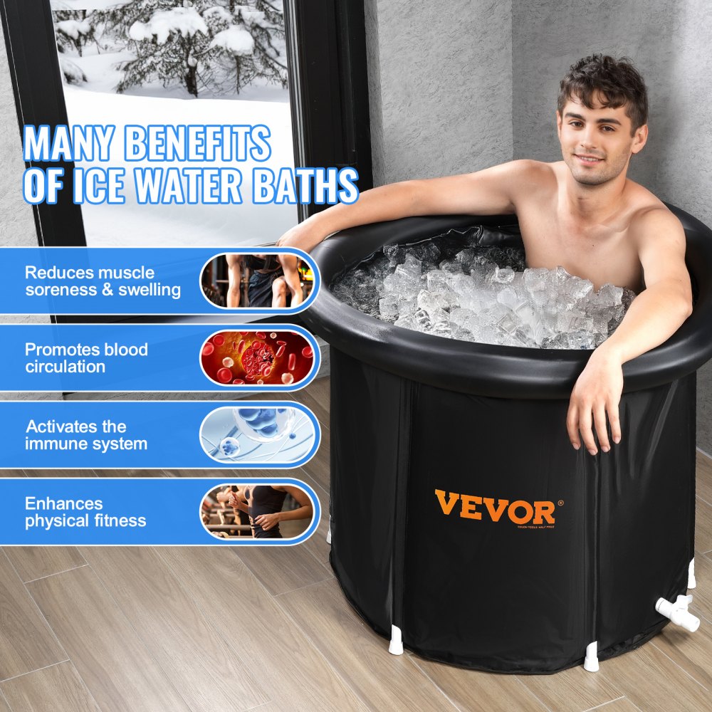 VEVOR Ice Bath Tub, Cold Water Therapy Plunge Tub for Athletes, Portable Outdoor Ice Barrel Plunge Pool for Recovery, 105 Gal Inflatable Folding Bathtub with Cover, Home Ice Pod for Adult, 34"Lx30"H