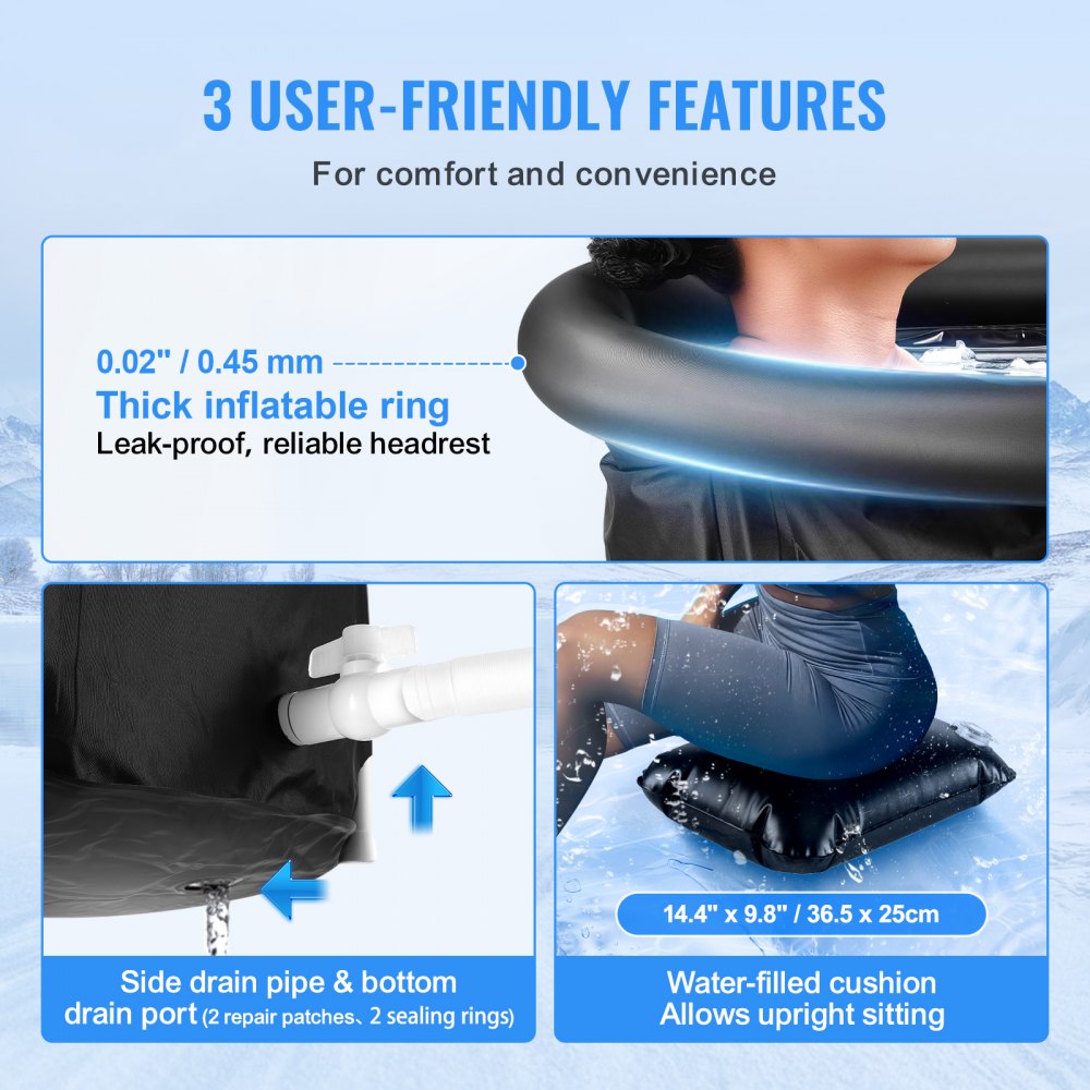 VEVOR Ice Bath Tub, Cold Water Therapy Plunge Tub for Athlete, Portable Outdoor Ice Barrel Plunge Pool for Recovery, 98 Gal Inflatable Folding Bathtub with Cover, Home Ice Pod for Adult, 35.4"Lx30"H