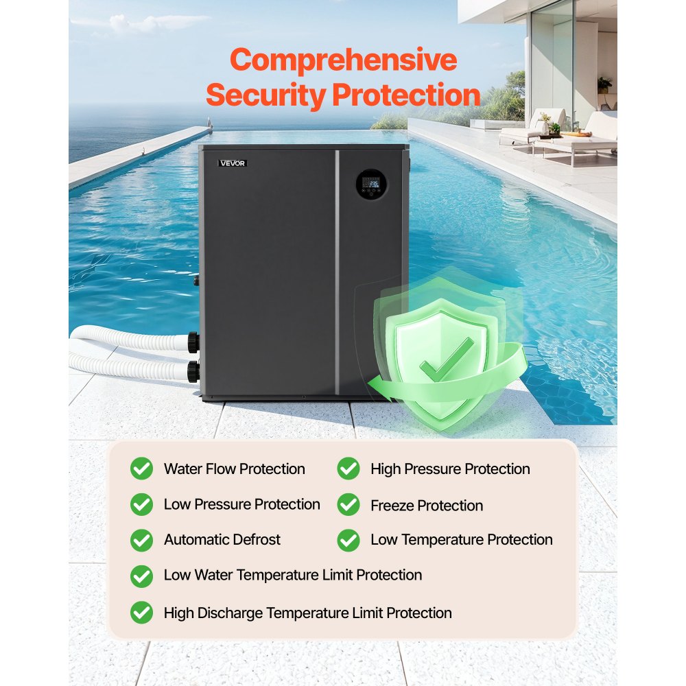 VEVOR Pool Heat Pump Max 104790 BTU, Electric Pool Heater for In-Ground Up to 27738 Gallons, All-DC Inverter Technology, WiFi & App Remote Control, Multiple Protection for Swimming Parties