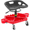 VEVOR Rolling Garage Stool, 300LBS Capacity, Adjustable Height from 18 in to 23 in, 360-degree Swivel Wheels (4\"), Large Tool Tray with Two Bottle Holder, for Workshop, Auto Repair Shop, Red