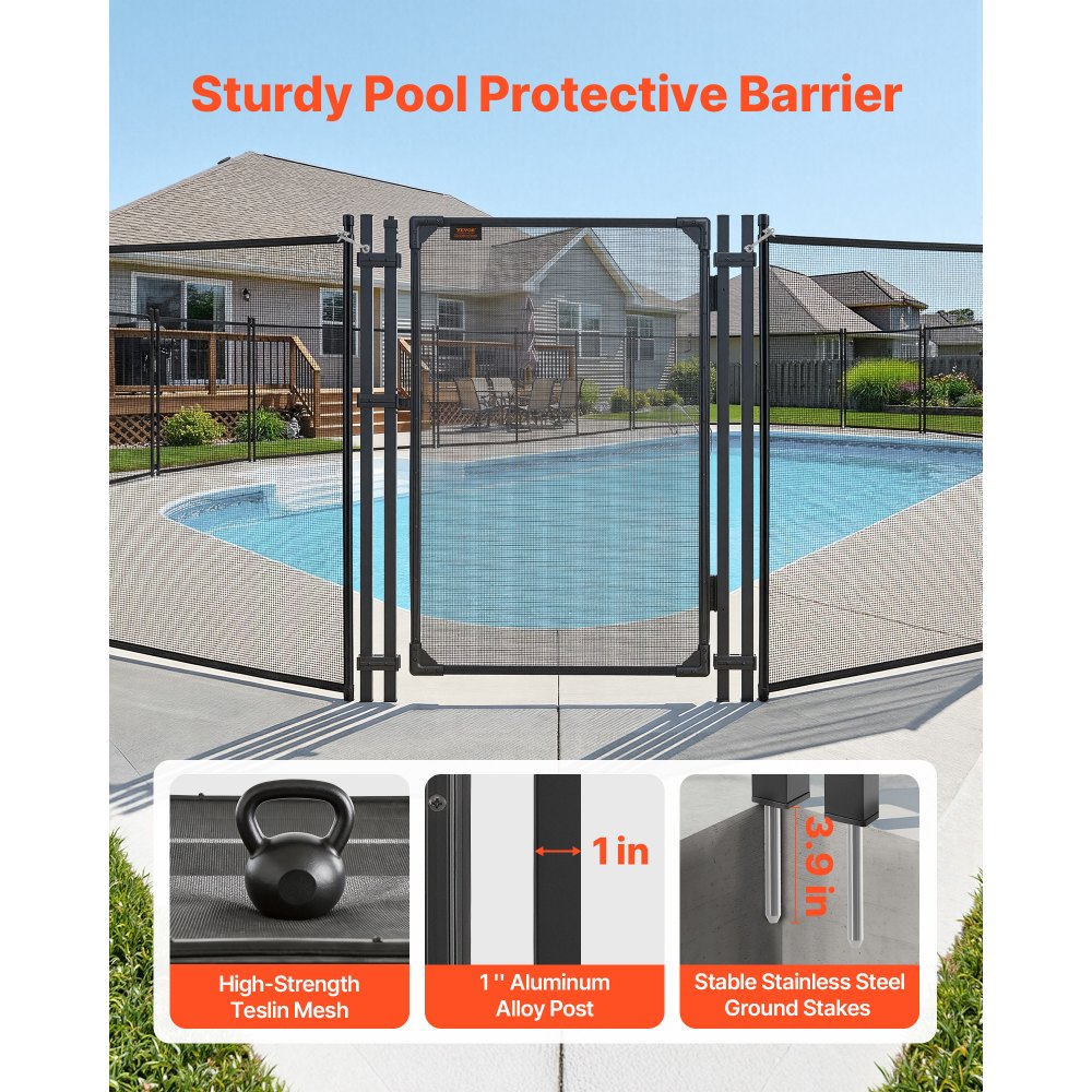 VEVOR Pool Fence Gate, 4 x 2.5 ft Inground Swimming Pool Fences Gate, Outdoor Security Fencing Door Kit with Self-Closing and Self-Locking Design, 352 gsm Teslin PVC Mesh, Easy Installation, Black