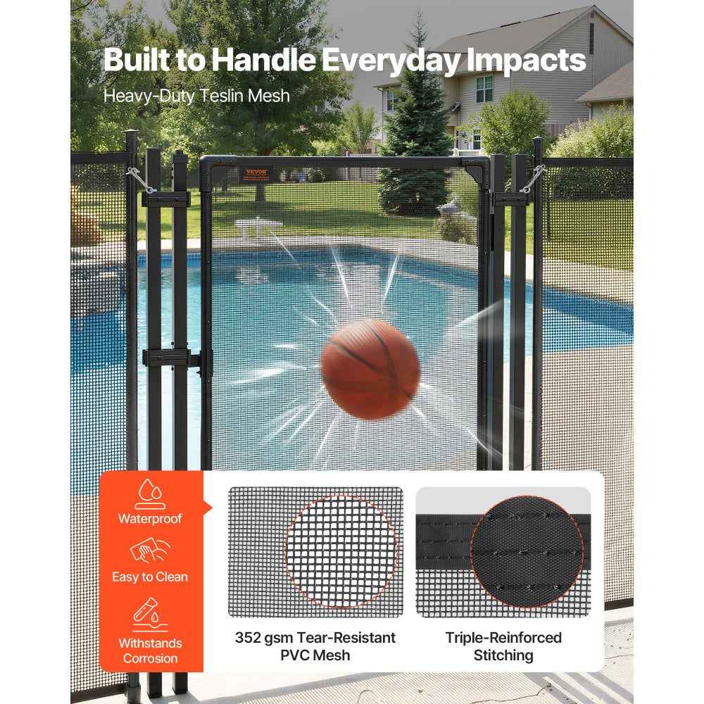 VEVOR Pool Fence Gate, 4 x 2.5 ft Inground Swimming Pool Fences Gate, Outdoor Security Fencing Door Kit with Self-Closing and Self-Locking Design, 352 gsm Teslin PVC Mesh, Easy Installation, Black