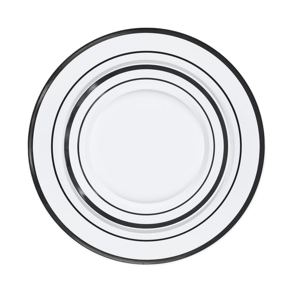 VEVOR Plastic Disposable Plates, 350 Pcs Plastic Dinnerware Set, Include 50 Dinner Plates, 50 Dessert Plates, 50 Pre-Rolled Napkins, 50 Forks, 50 Knives, 50 Spoons, and 50 Cups, for Party and Wedding
