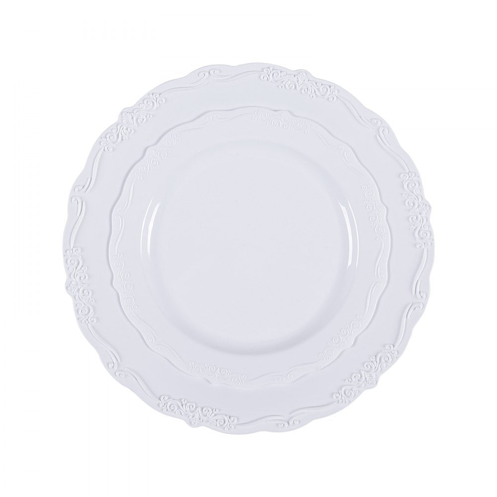 VEVOR Plastic Disposable Plates, 100 Pcs White Plastic Plates, Heavy Duty Plastic Plates with 50 Pcs 9.8 Inch Plastic Dinner Plates and 50 Pcs 7.5 Inch Plastic Dessert Plates, for Wedding and Party