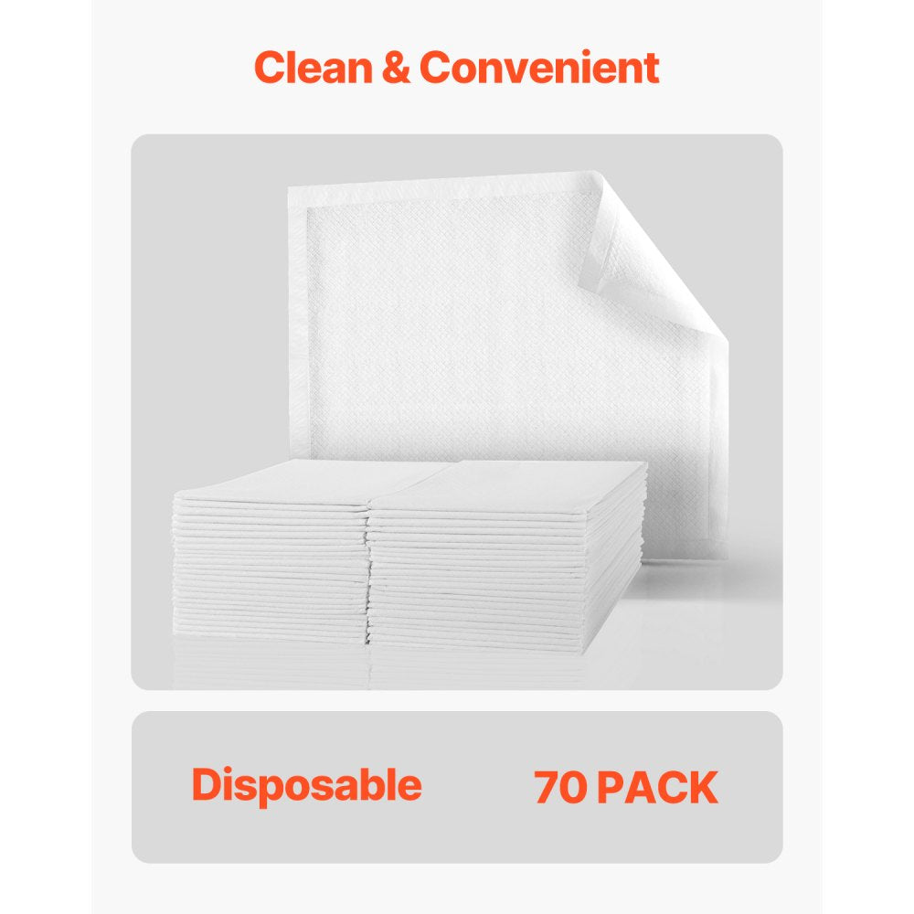 VEVOR Disposable Underpads, 24" x 36" Incontinence Bed Pads, Super Absorbent Chux Pads with 5-Layer Protection for Bed Sofa and Mattress, Protective Bedwetting Pad for Pet Adult Kid Elderly (70-Pack)