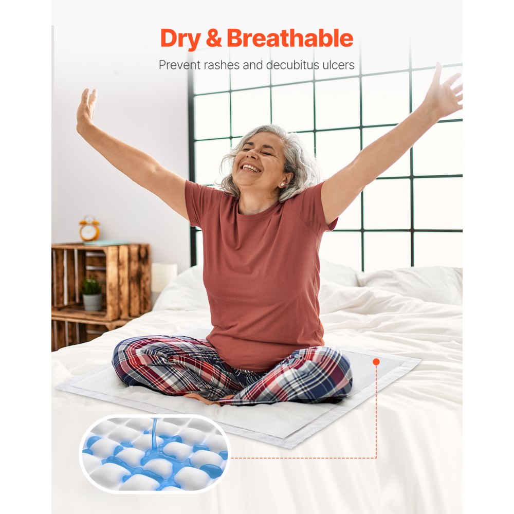 VEVOR Disposable Underpads, 30" x 36" Incontinence Bed Pads, Super Absorbent Chux Pads with 5-Layer Protection for Bed Sofa and Mattress, Protective Bedwetting Pad for Pet Adult Kid Elderly (70-Pack)