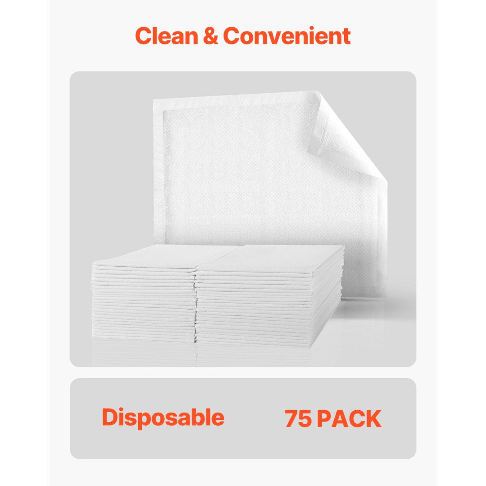 VEVOR Disposable Underpads, 30" x 36" Incontinence Bed Pads, Super Absorbent Chux Pads with 5-Layer Protection for Bed Sofa and Mattress, Protective Bedwetting Pad for Pet Adult Kid Elderly (75-Pack)