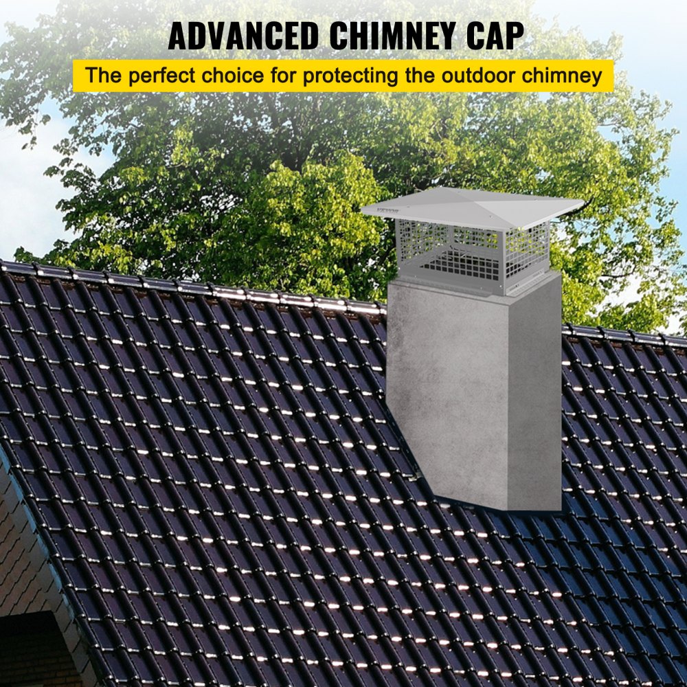 VEVOR Chimney Cap, 13\" x 21\" Flue Caps, 304 Stainless Steel Fireplace Chimney Cover, Adjustable Metal Spark Arrestor with Bolts Screws, Mesh Chimney Flue Cover for Outside Existing Clay Flue Tile