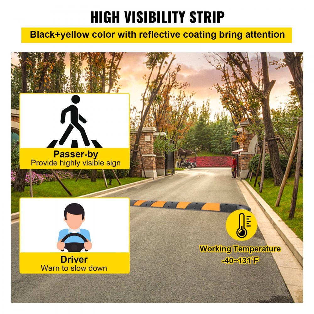 VEVOR Rubber Traffic Calming Device, Single Unit with Dual Channels, 72" Length Modular Design Supports Up to 22000 LBS, Dimensions 72.8 x 12.2 x 2.2, Suitable for Asphalt, Concrete, and Gravel Sur