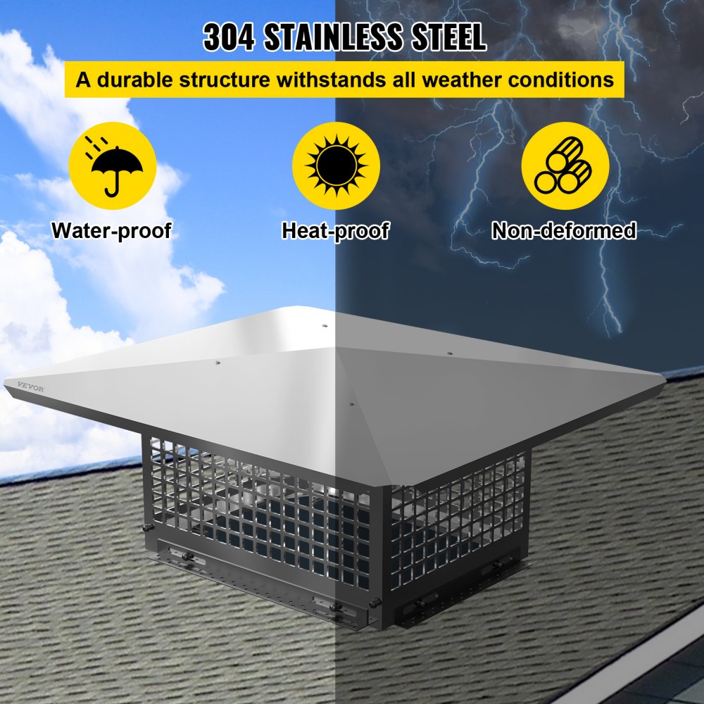 VEVOR Chimney Cap, 8\" x 17\" Flue Caps, 304 Stainless Steel Fireplace Chimney Cover, Adjustable Metal Spark Arrestor with Bolts Screws, Mesh Chimney Flue Cover for Outside Existing Clay Flue Tile