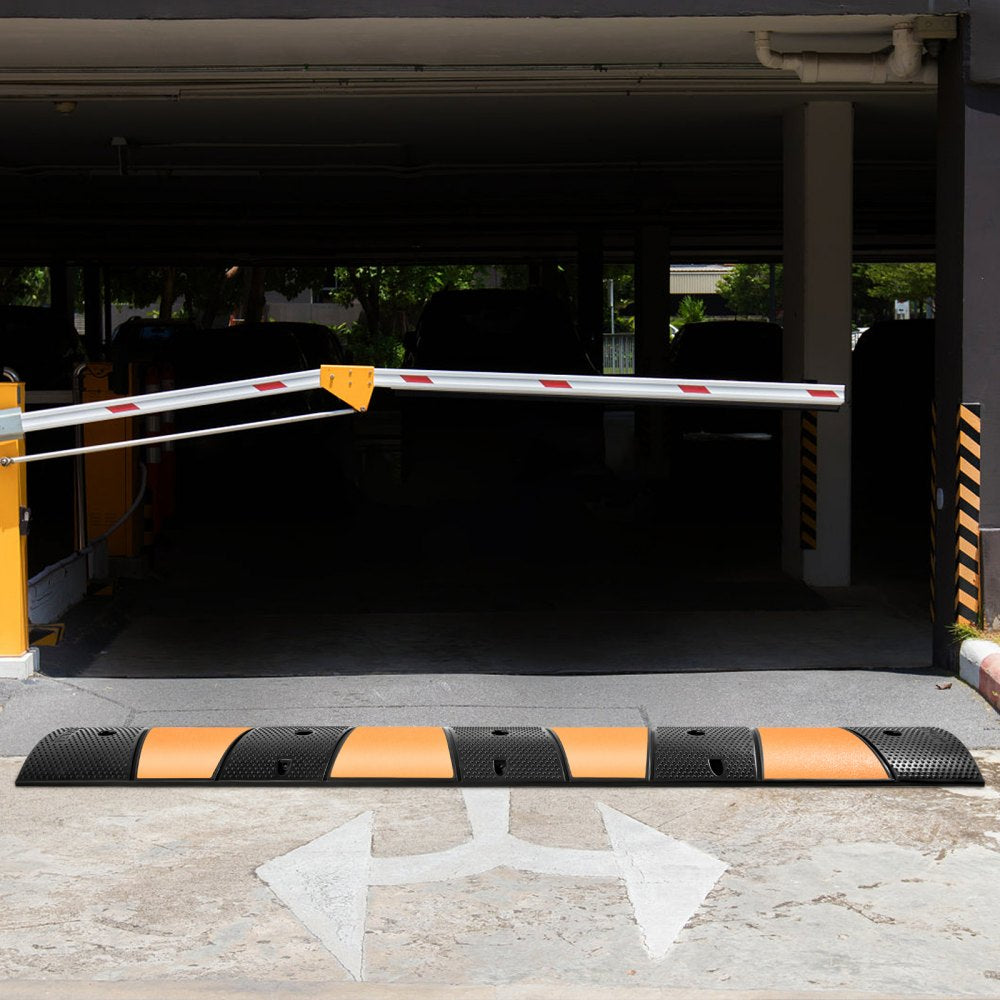 VEVOR Rubber Speed Bump, 1 Pack 2 Channel Speed Bump Hump, 72.8\" Long Modular Speed Bump Rated 22000 LBS Load Capacity, 72.8 x 12.2 x 2.2 Garage Speed Bump for Asphalt Concrete Gravel Driveway-6 FT