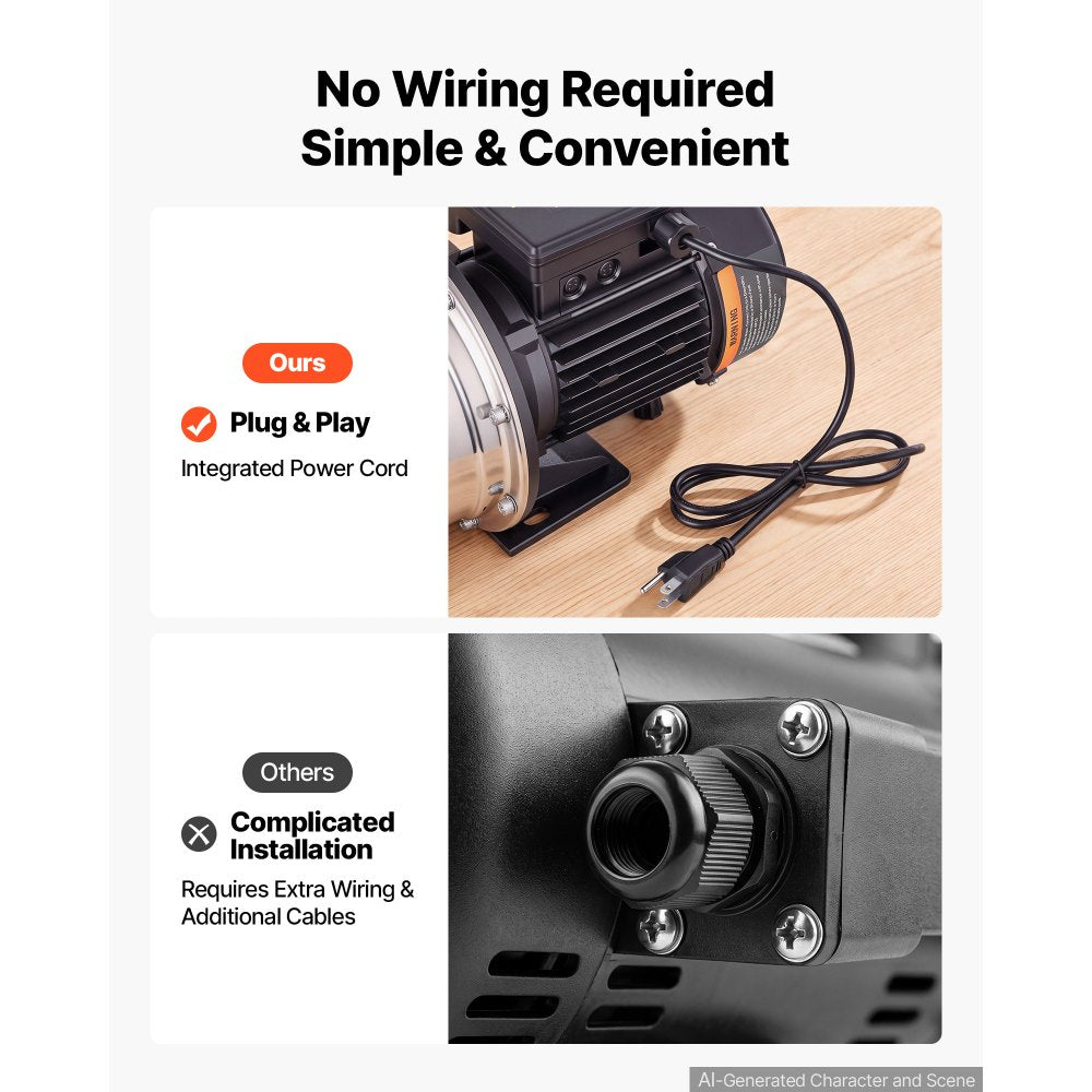 VEVOR Booster Pump 1.5 HP 24 GPM TEFC Motor for Pressure Side Pool Cleaners, AC 120V Pool Booster Pump, 200 ft Max Head, NPT 1 in Inlet/Outlet, Wide Compatibility, Easy Install with Quick Connect Kit