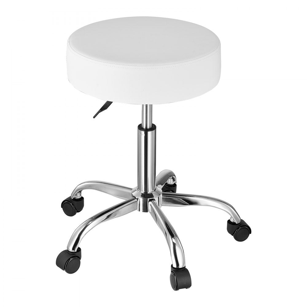 VEVOR Rolling Stool with Wheels, 450 LBS Weight Capacity Round Rolling Stool Chair, Height Adjustable Thickened PU Leather Swivel Stool for Salon, Spa, Massage, Tattoo, Clinic, White