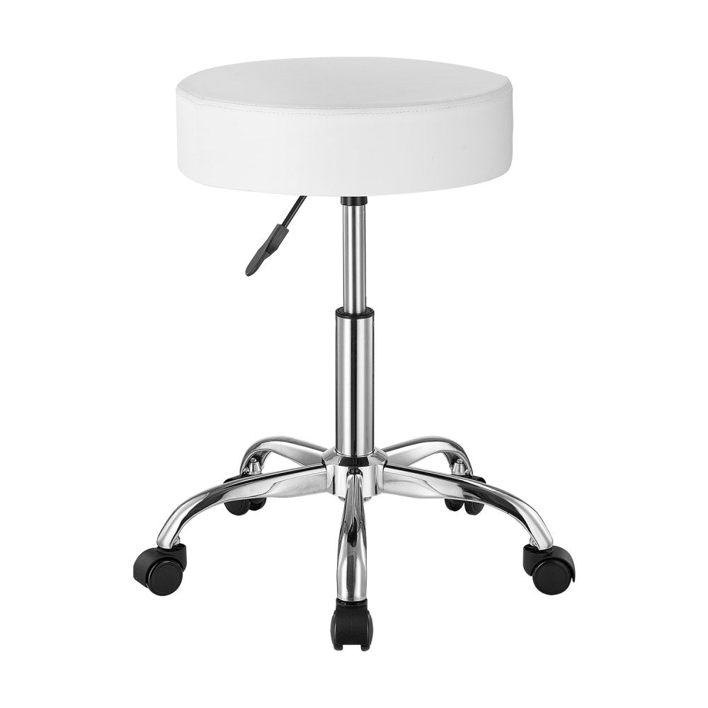 VEVOR Rolling Stool with Wheels, 450 LBS Weight Capacity Round Rolling Stool Chair, Height Adjustable Thickened PU Leather Swivel Stool for Salon, Spa, Massage, Tattoo, Clinic, White