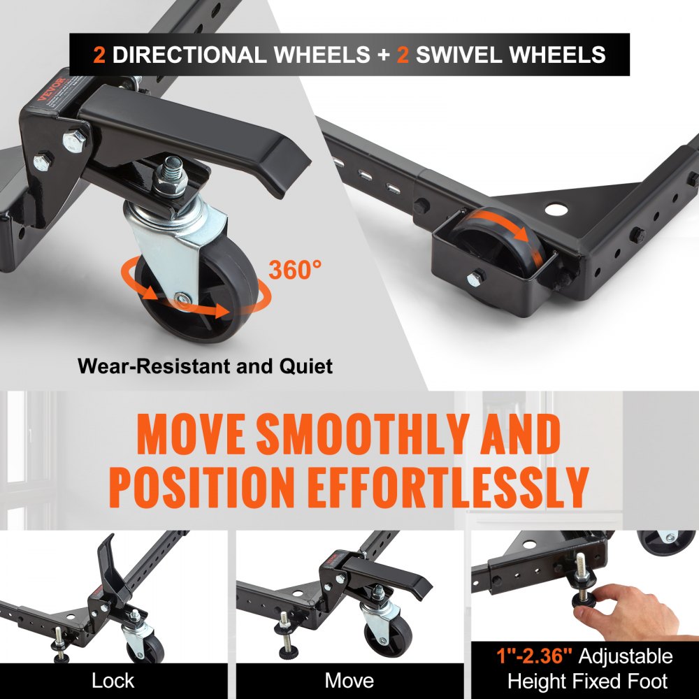 VEVOR Mobile Base, 700 lbs Weight Capacity, Adjustable from 15" x 15" to 36" x 36", Heavy Duty Universal Mobile Base Stand with Swivel Wheels, for Woodworking Equipment, Bandsaw, Power Tools, Machines