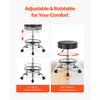 VEVOR Rolling Stool with Foot Rest and Wheels, 450 LBS Weight Capacity Round Rolling Stool Chair, Height Adjustable Thickened PU Leather Swivel Stool for Salon, Spa, Massage, Tattoo, Clinic, Black