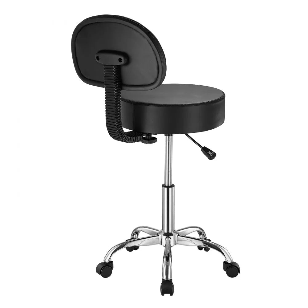 VEVOR Rolling Stool with Back Support and Wheels, 450 LBS Weight Capacity Round Rolling Stool Chair, Height Adjustable Thickened PU Leather Swivel Stool for Salon, Spa, Massage, Tattoo, Clinic, Black