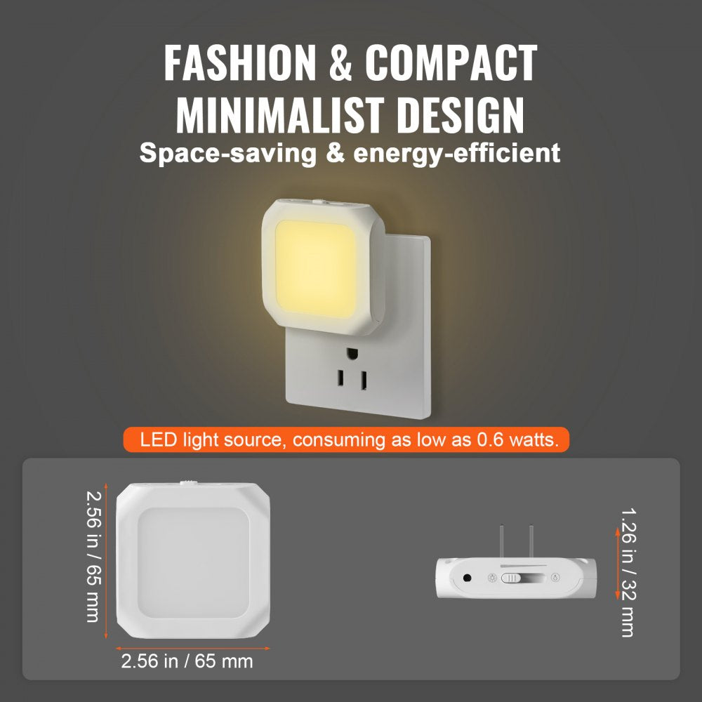 VEVOR LED Night Light, 2 Pack Plug in LED Night Light, 0.6 W 3000k Soft White Light, with Dusk-to-Dawn Light Sensor, for Bedroom, Bathroom, Hallway