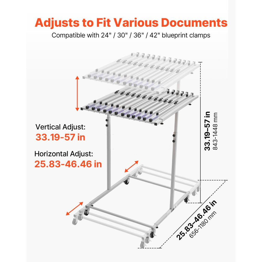 VEVOR Blueprint Storage Rack, Steel, Mobile Adjustable Blueprint Holder, Vertical Drawing Rack with Wheels, File Storage Organizer Stand, for Construction Plans Posters Home Office, Without Clamps