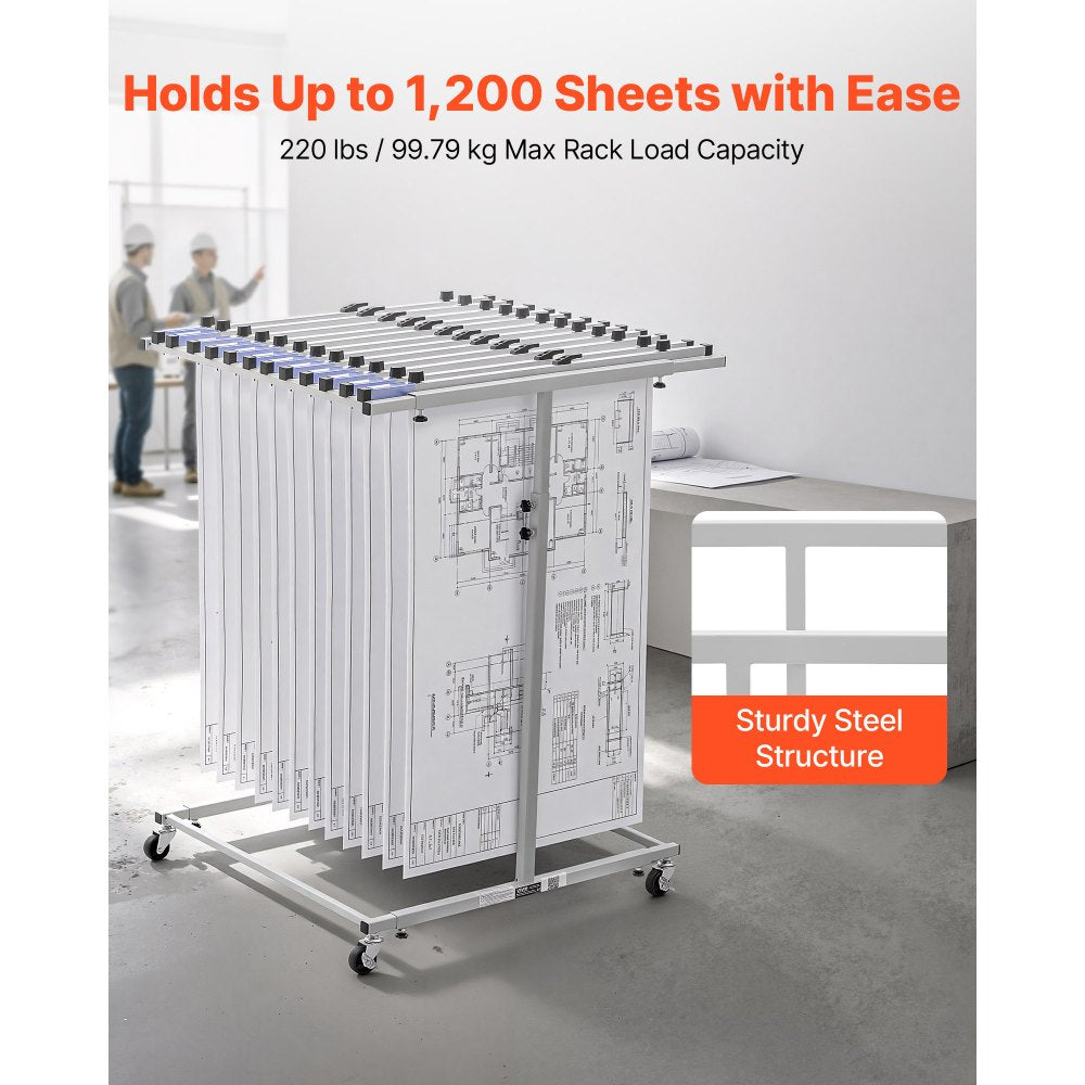 VEVOR Blueprint Storage Rack, Steel, Mobile Adjustable Blueprint Holder, Vertical Drawing Rack with Wheels, File Storage Organizer Stand, for Construction Plans Posters Home Office, Without Clamps