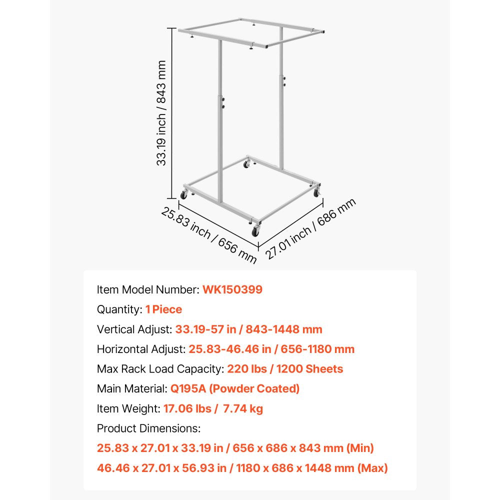 VEVOR Blueprint Storage Rack, Steel, Mobile Adjustable Blueprint Holder, Vertical Drawing Rack with Wheels, File Storage Organizer Stand, for Construction Plans Posters Home Office, Without Clamps