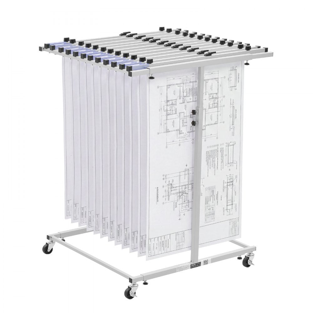 VEVOR Blueprint Storage Rack, Steel, Mobile Adjustable Blueprint Holder, Vertical Drawing Rack with Wheels, File Storage Organizer Stand, for Construction Plans Posters Home Office, Without Clamps