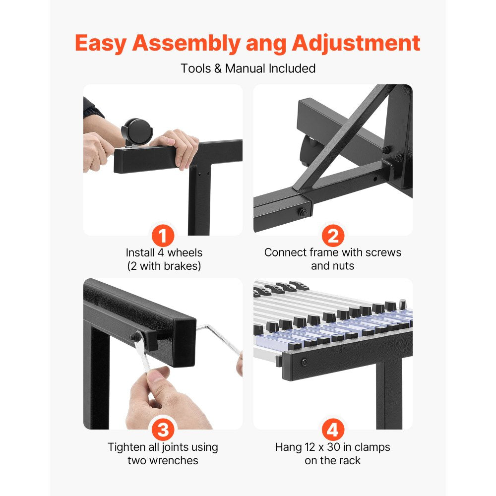 VEVOR Blueprint Storage Rack, Steel, Mobile Adjustable Blueprint Holder with 12 Pack of 30 Inch Aluminum Clamps, Wheels, Display Rack Storage Organizer Stand, for File Display Plan Poster Office Home