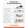 VEVOR 4-Tier Foldable Storage Shelf, 36W x 21D x 60 H Inch Folding Metal Rack Shelving Unit, No Assembly Organizer Shelf with 5 Wheels & 4 Hooks for Pantry, Kitchen, Garage, Basement, White