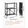 VEVOR 3-Tier Foldable Storage Shelf, 28W x 13D x 36H Inch Folding Metal Rack Shelving Unit, No Assembly Organizer Shelf with 5 Wheels & 4 Hooks for Pantry, Kitchen, Garage, Basement, Black
