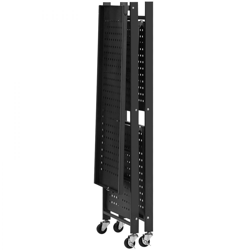 VEVOR 3-Tier Foldable Storage Shelf, 28W x 13D x 36H Inch Folding Metal Rack Shelving Unit, No Assembly Organizer Shelf with 5 Wheels & 4 Hooks for Pantry, Kitchen, Garage, Basement, Black