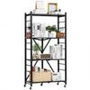 VEVOR 4-Tier Foldable Storage Shelf, 28W x 13D x 54H Inch Folding Metal Rack Shelving Unit, No Assembly Organizer Shelf with 5 Wheels & 4 Hooks for Pantry, Kitchen, Garage, Basement, Black
