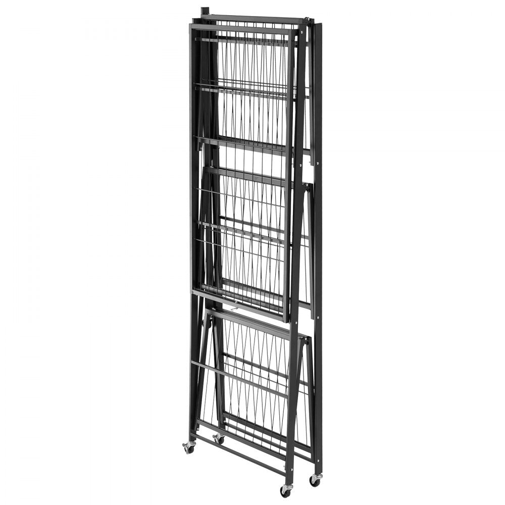 VEVOR 4-Tier Foldable Storage Shelf, 36W x 21D x 60H Inch Folding Metal Rack Shelving Unit, No Assembly Organizer Shelf with 5 Wheels & 4 Hooks for Pantry, Kitchen, Garage, Basement, Black