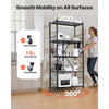 VEVOR 5-Tier Foldable Storage Shelf, 32W x 14D x 72H Inch Folding Metal Rack Shelving Unit, No Assembly Organizer Shelf with 5 Wheels & 4 Hooks for Pantry, Kitchen, Garage, Basement, Black