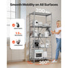 VEVOR 5-Tier Foldable Storage Shelf, 32W x 14D x 72H Inch Folding Metal Rack Shelving Unit, No Assembly Organizer Shelf with 5 Wheels & 4 Hooks for Pantry, Kitchen, Garage, Basement, Grey
