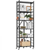 VEVOR 6-Tier Foldable Storage Shelf, 24W x 12D x 72H Inch Folding Metal Rack Shelving Unit, No Assembly Organizer Shelf with 5 Wheels & 4 Hooks for Pantry, Kitchen, Garage, Basement, Black