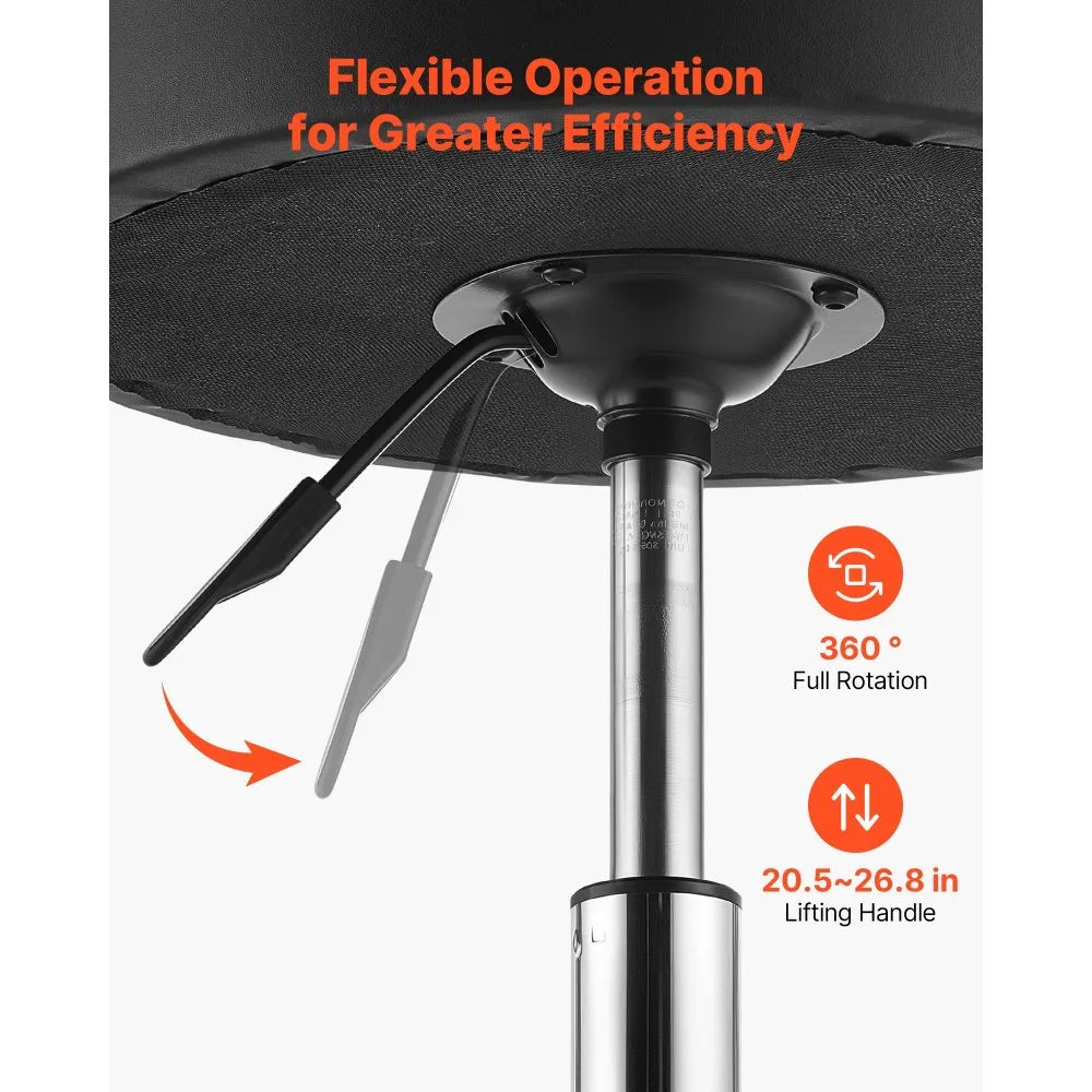VEVOR Rolling Stool with Wheels Footrest, 500 lbs Weight Capacity, Height Adjustable, Thick Cushion Ergonomic PU Leather Seat, 360° Swivel Round Rolling Stool Chair for Salon, Clinic, Medical, Black