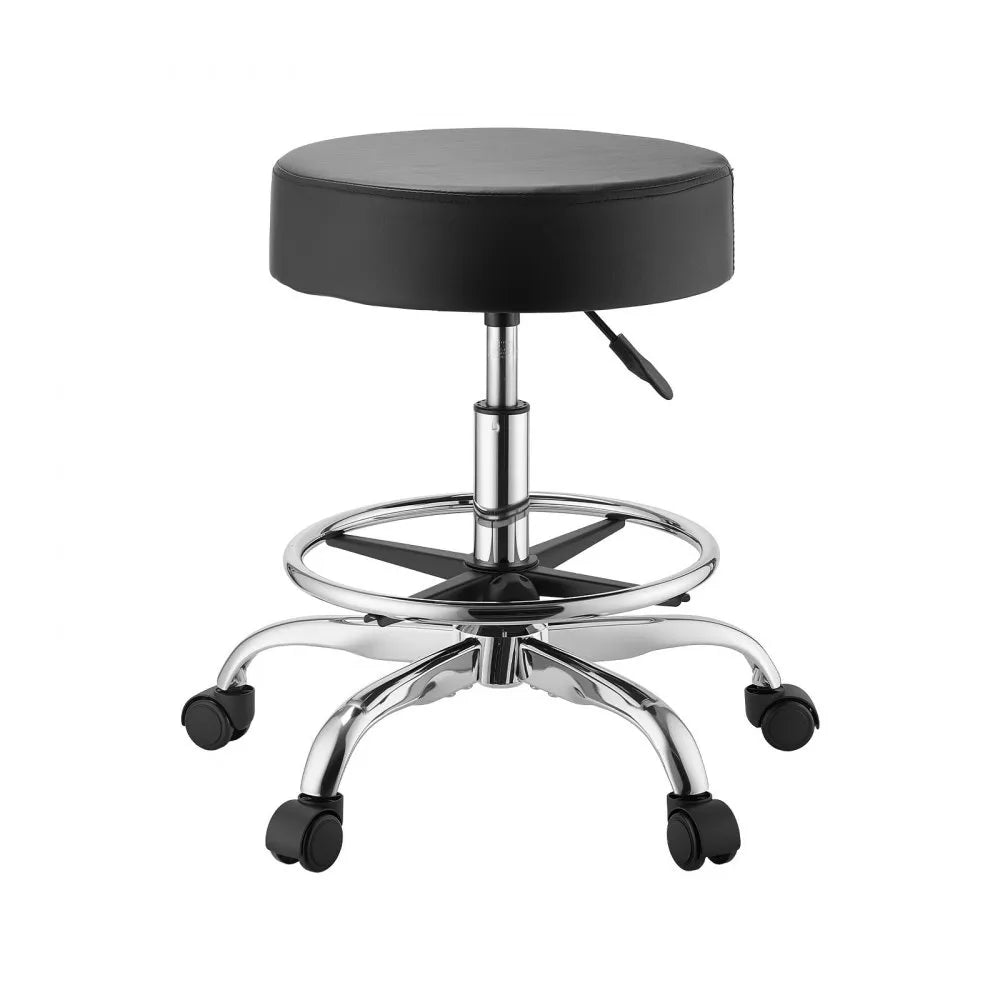 VEVOR Rolling Stool with Wheels Footrest, 500 lbs Weight Capacity, Height Adjustable, Thick Cushion Ergonomic PU Leather Seat, 360° Swivel Round Rolling Stool Chair for Salon, Clinic, Medical, Black