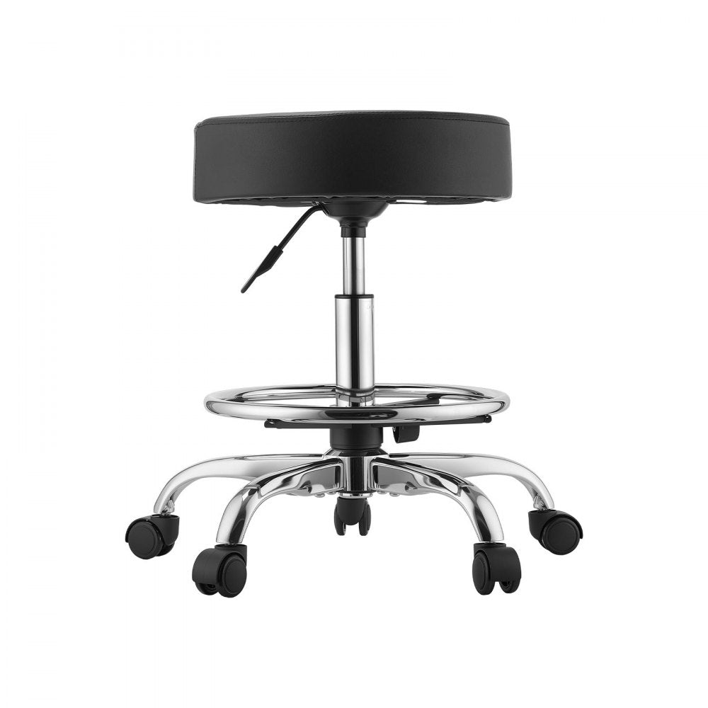 VEVOR Rolling Stool with Wheels Footrest, 500 lbs Weight Capacity, Height Adjustable, Thick Cushion Ergonomic PU Leather Seat, 360° Swivel Round Rolling Stool Chair for Salon, Clinic, Medical, Black