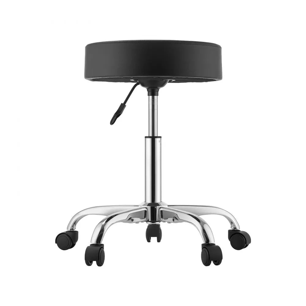 VEVOR Rolling Stools with Wheels, Set of 2, 500 lbs Weight Capacity, Height Adjustable, Thick Cushion Ergonomic PU Leather Seat, 360° Swivel Round Rolling Stool Chair for Salon, Spa, Clinic, Black